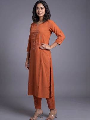 women ethnic motifs regular mirror work kurta with trousers 3