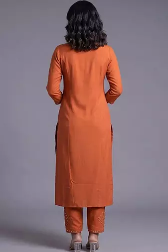 women ethnic motifs regular mirror work kurta with trousers