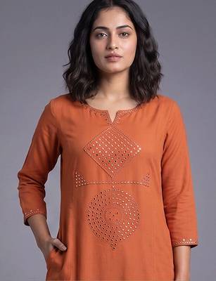 women ethnic motifs regular mirror work kurta with trousers 6