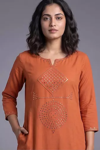 women ethnic motifs regular mirror work kurta with trousers