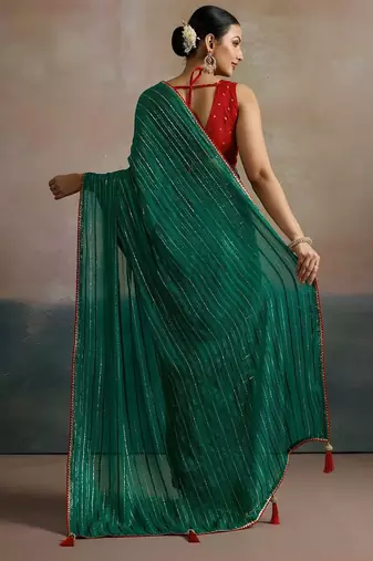 Green striped zari leheriya saree