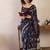 Navy blue ethnic motifs ready to wear ikat saree