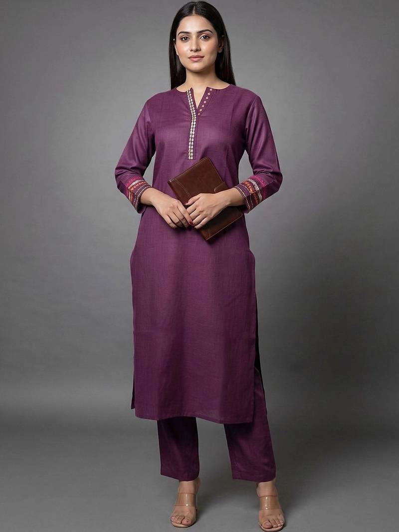 women ethnic motifs regular thread work kurta with trousers