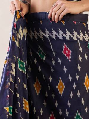 Navy blue ethnic motifs ready to wear ikat saree 5