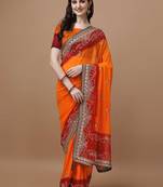 Orange orange ethnic motifs embroidered bandhani saree