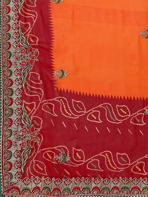 Orange orange ethnic motifs embroidered bandhani saree 5
