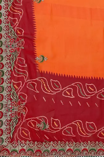 Orange orange ethnic motifs embroidered bandhani saree