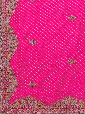 Pink pink geometric printed embroidered bandhani saree 5