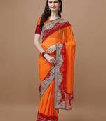 Orange orange ethnic motifs embroidered bandhani saree