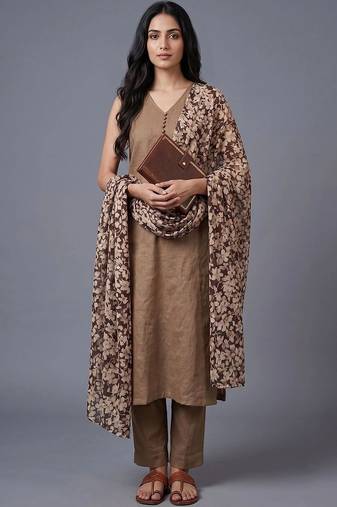 women floral regular kurta with trousers & with dupatta