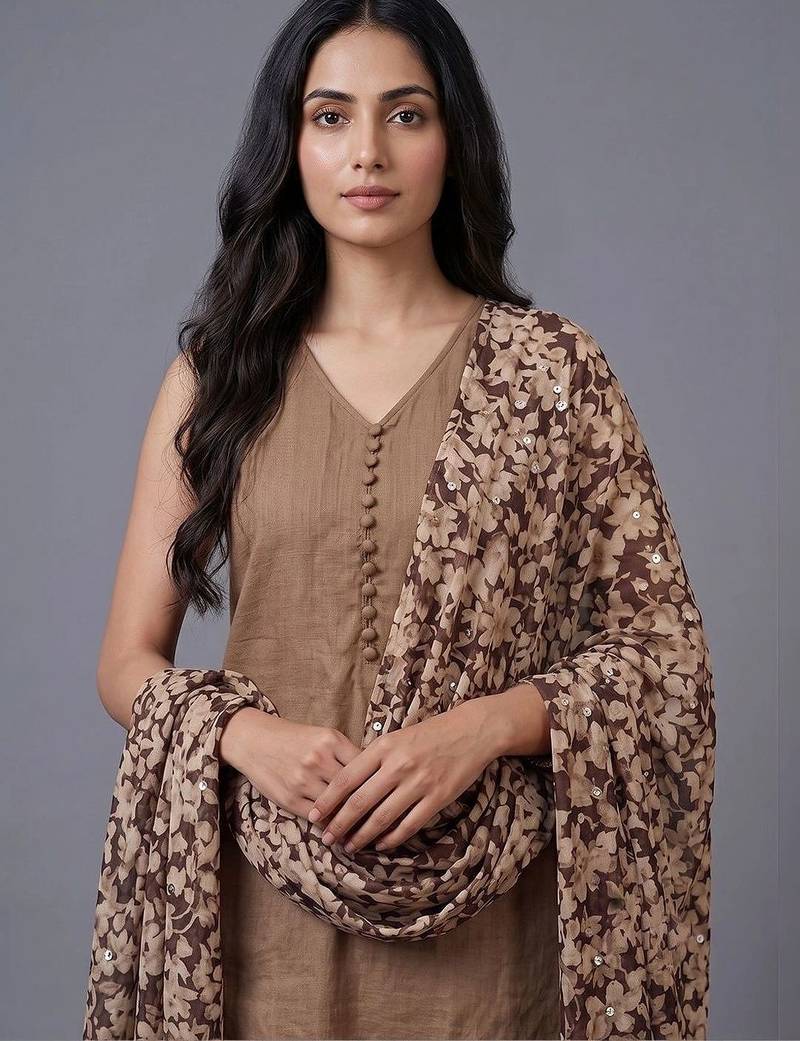 women floral regular kurta with trousers & with dupatta