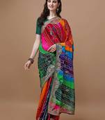 Pink pink & green bandhani printed saree