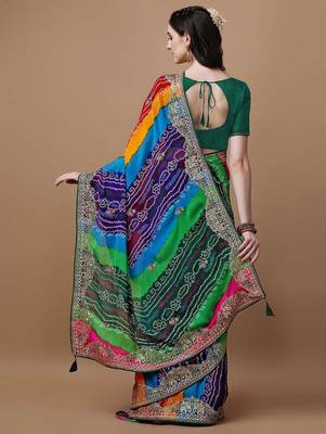 Pink pink & green bandhani printed saree 3