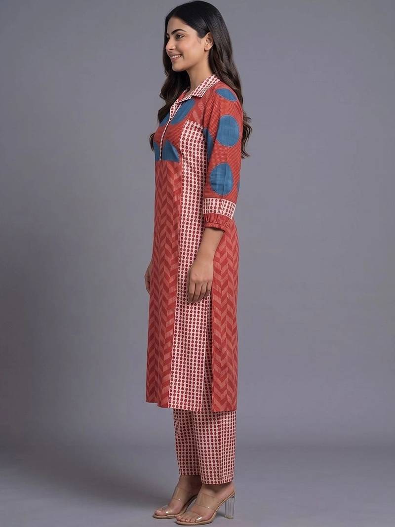 women printed regular kurta with trousers