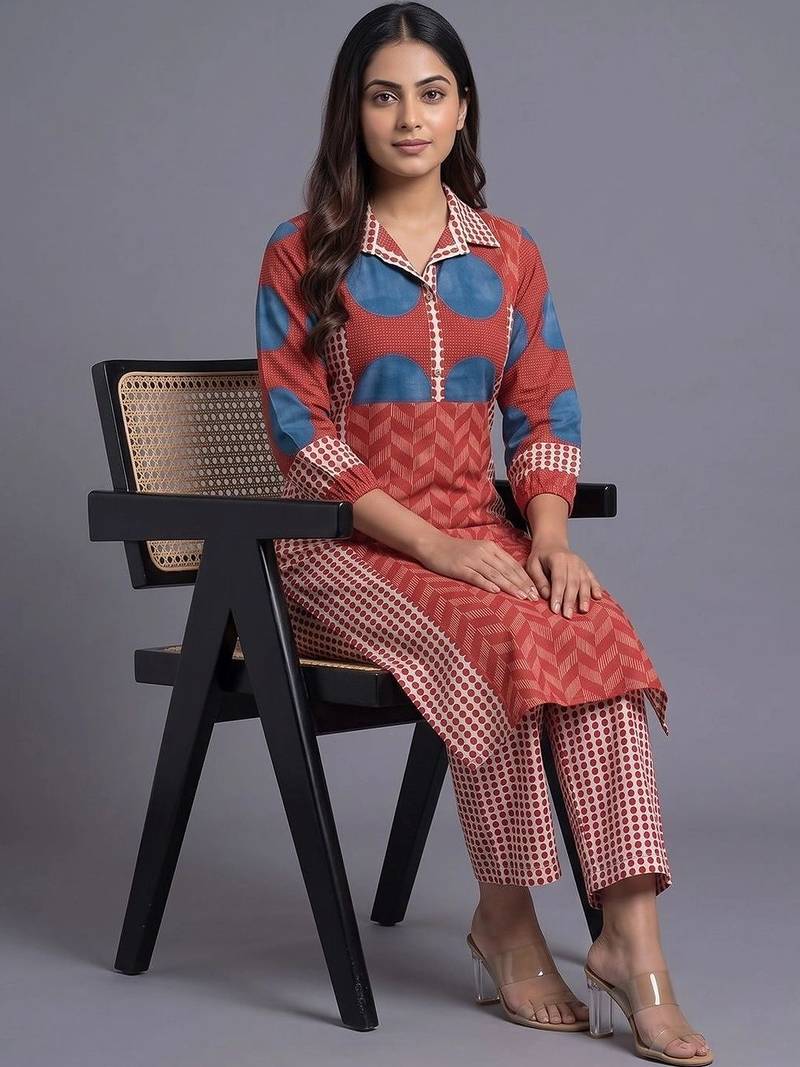 women printed regular kurta with trousers