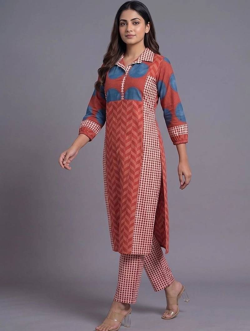 women printed regular kurta with trousers