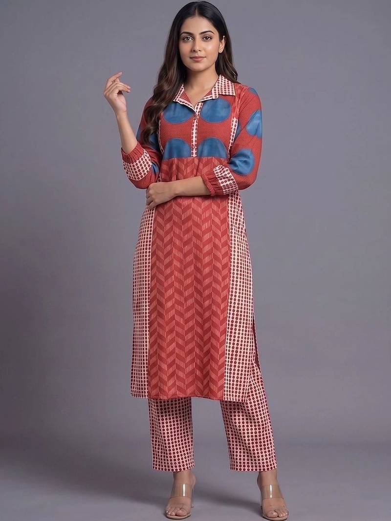 women printed regular kurta with trousers