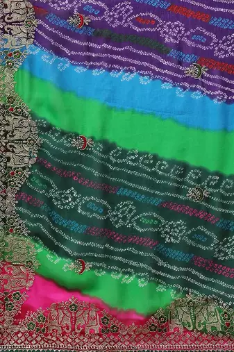 Pink pink & green bandhani printed saree