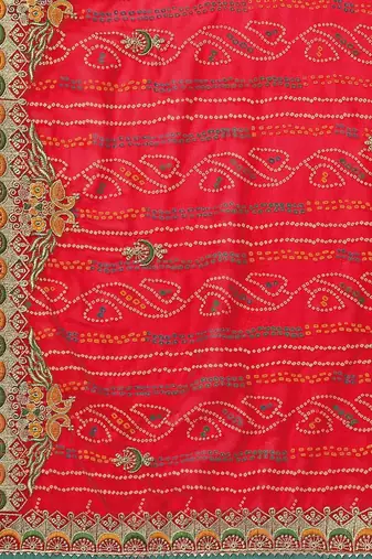Red red bandhani printed embroidered bandhani saree