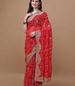 Red red bandhani printed embroidered bandhani saree