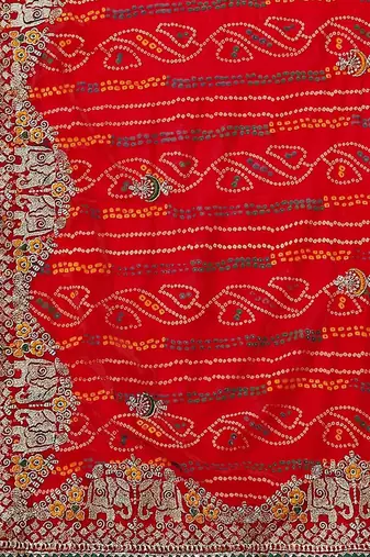 Red red bandhani printed embroidered bandhani saree