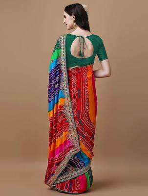 rani_pink printed embroidered detail bandhani saree 3