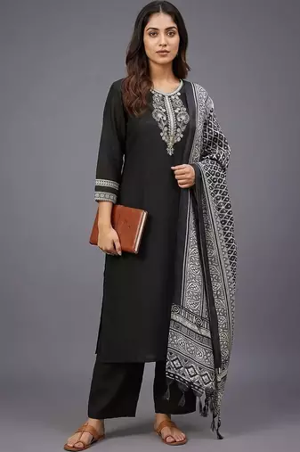women ethnic motifs embroidered regular thread work kurta with palazzos & with dupatta
