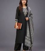 women ethnic motifs embroidered regular thread work kurta with palazzos & with dupatta