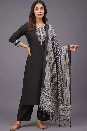 women ethnic motifs embroidered regular thread work kurta with palazzos & with dupatta