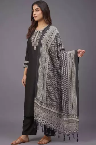 women ethnic motifs embroidered regular thread work kurta with palazzos & with dupatta