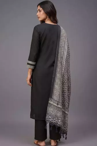 women ethnic motifs embroidered regular thread work kurta with palazzos & with dupatta