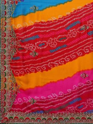 rani_pink printed embroidered detail bandhani saree 5