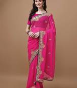 Pink pink geometric printed bandhani saree