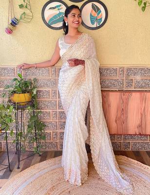 Off white off white embellished sequined saree 1