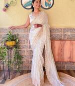 Off white off white embellished sequined saree