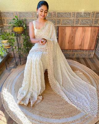 Off white off white embellished sequined saree 3
