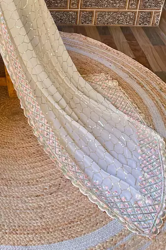 Off white off white embellished sequined saree
