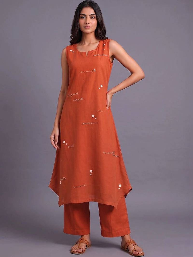 women embroidered regular thread work kurta with trousers