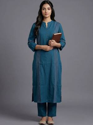 women striped regular kurta with trousers 1