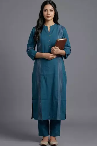 women striped regular kurta with trousers