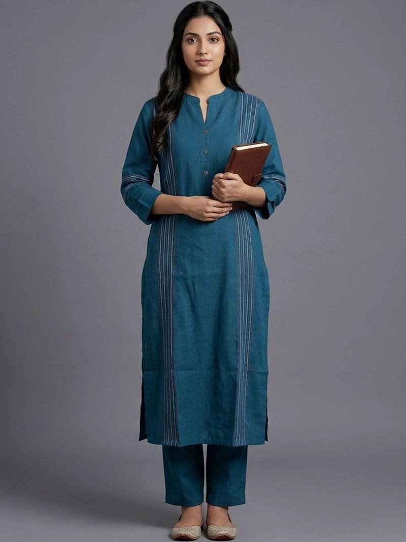 women striped regular kurta with trousers