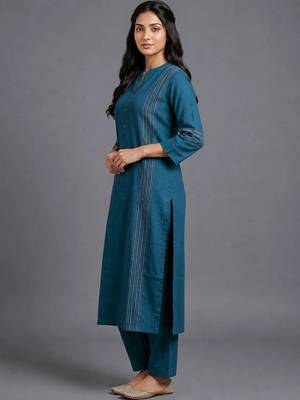 women striped regular kurta with trousers 2