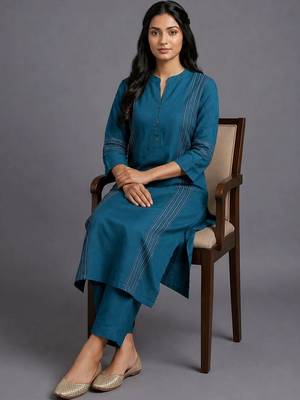 women striped regular kurta with trousers 4