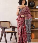 brown bandhani ready to wear bagru saree