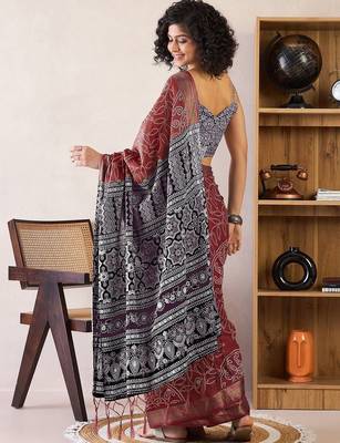 brown bandhani ready to wear bagru saree 2