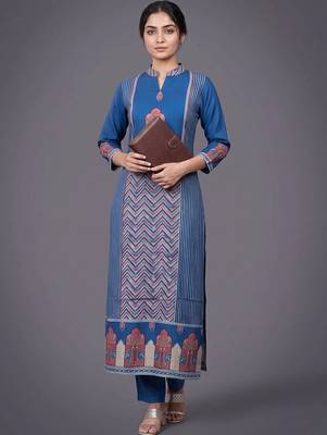 women ethnic motifs printed regular kurta with trousers 1