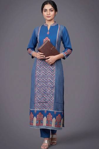 women ethnic motifs printed regular kurta with trousers