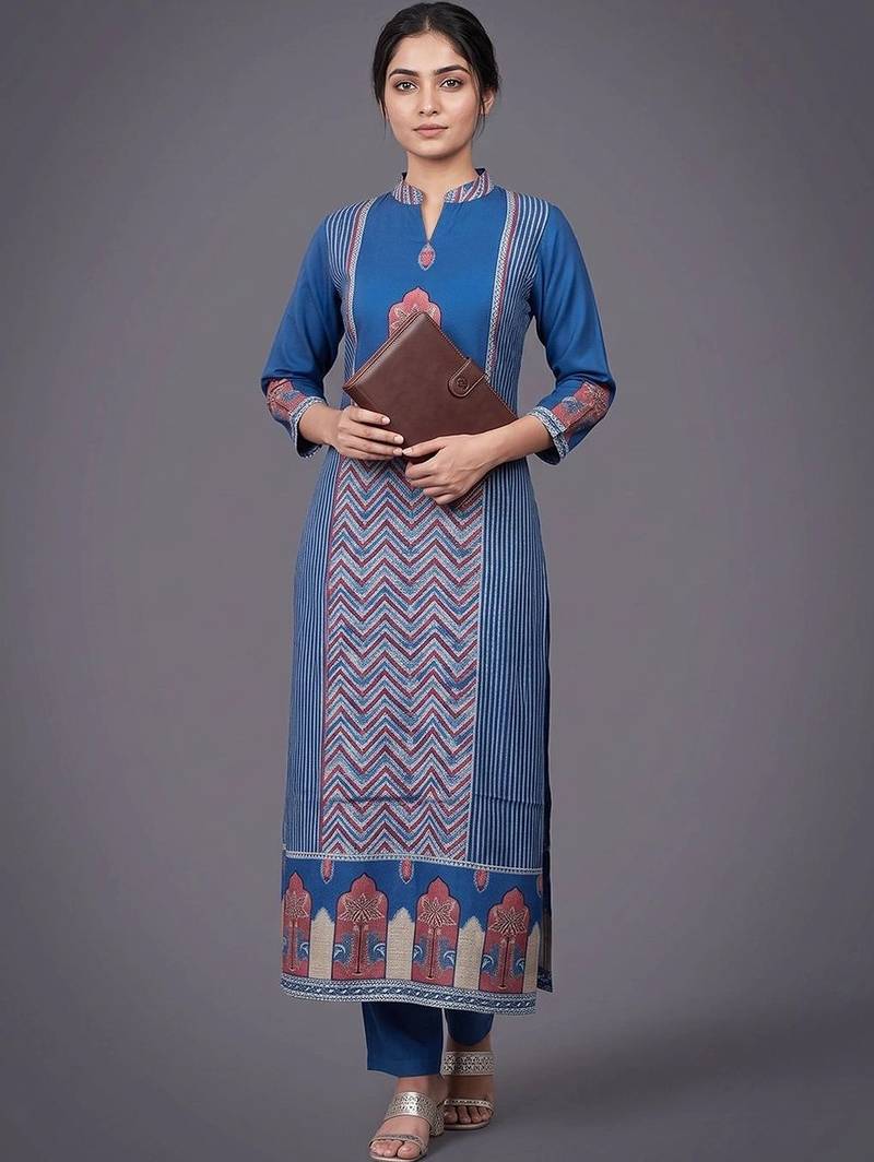 women ethnic motifs printed regular kurta with trousers