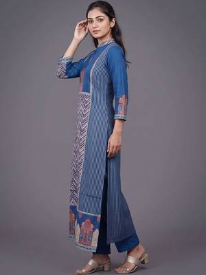 women ethnic motifs printed regular kurta with trousers 4