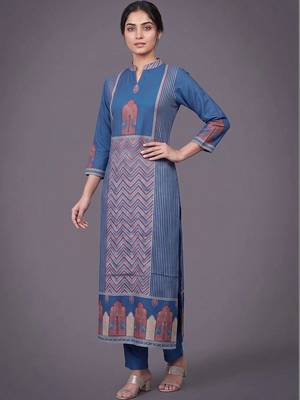 women ethnic motifs printed regular kurta with trousers 6